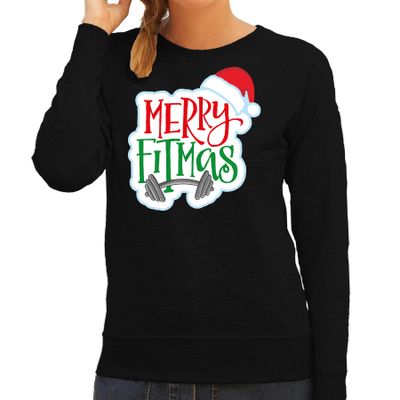Merry fitmas Kerstsweater / outfit zwart voor dames Merry fitmas Kerstsweater / outfit zwart voor dames