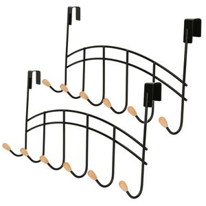 2x Zwarte deur kapstokken met 6 haken 41 cm