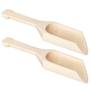 Schep lepeltjes - 2x - hout - beige - 17 x 6 cm