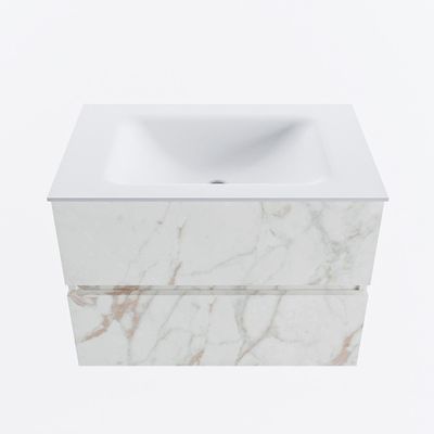 MONDIAZ VICA 70cm badmeubel onderkast Carrara 2 lades. Wastafel CLOUD midden zonder kraangat, kleur Talc.