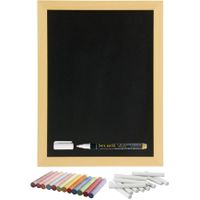 Schoolbord/krijtbord 30 x 40 cm met krijtjes wit en kleur - thumbnail