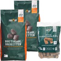 BBQ starterspakket - houtskool briketten 10 kilo - barbecue superstarter aanmaakblokjes 34x - thumbnail