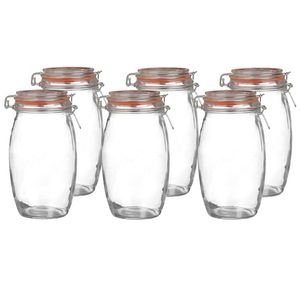 Voorraadpot/bewaarpot - 6x - 1.3L - glas - met beugelsluiting - D13 x H22 cm