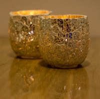 Waxinehouder crackled glass - bol large transparant in 2 maten