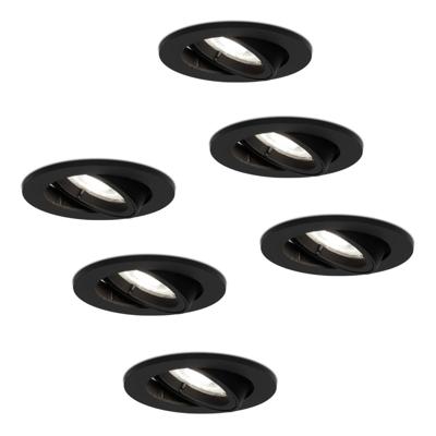 Set van 6 Oslo LED inbouwspot - 5 Watt 400 Lumen - 6000K Neutraal wit - GU10 - Dimbaar - Rond - Kantelbaar - IP20 Stofdicht - Zwart