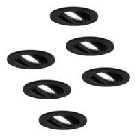 Set van 6 Oslo LED inbouwspot - 5 Watt 400 Lumen - 6000K Neutraal wit - GU10 - Dimbaar - Rond - Kantelbaar - IP20 Stofdicht - Zwart
