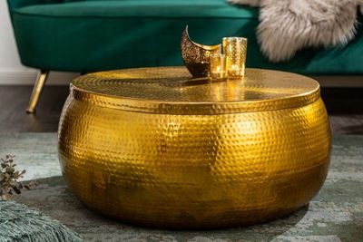 Ronde salontafel ORIENT STORAGE 70cm goud metaal met opbergruimte gehamerd ontwerp handgemaakt - 40231