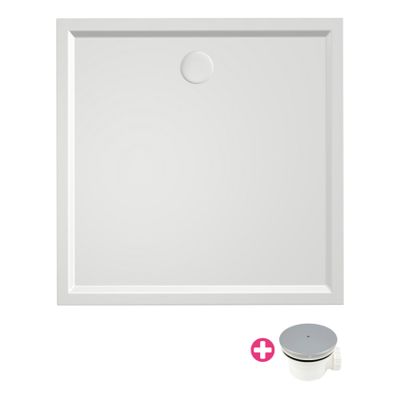 Douchevloer Xenz Mariana Plus | 80x80 cm | Incl.Afvoersifon-Chroom | Acryl | Vierkant | Wit