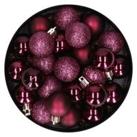 Cosy & Trendy Kerstballen - 20x - aubergine roze - kunststof - mat - glans - glitter - onbreekbaar
