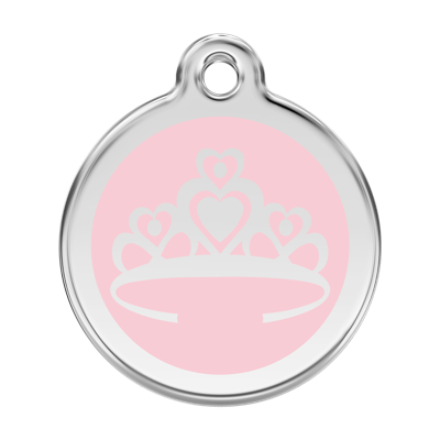 Crown Pink roestvrijstalen hondenpenning large/groot dia. 3,8 cm - Reddingo