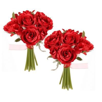 Boeketje Rozen kunstbloemen - 18x stuks - rood - 20 cm - roos - decoratie