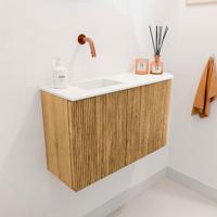 Toiletmeubel Mondiaz Joya | 71.6 cm | Meubelkleur Oak | Faye wastafel Talc Links | Zonder kraangat(en) Toiletmeubel Mondiaz Joya | 71.6 cm | Meubelkleur Oak | Faye wastafel Talc Links | Zonder kraangat(en)