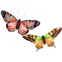 Wanddecoratie vlinders - 2x stuks - rood en oranje - 49 x 34 cm - metaal - muurdecoratie tuin