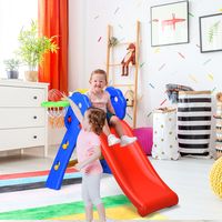 kinderglijbaan tuinglijbaan voor binnen en buiten met basketbalring 108 x 58 x 71,5 cm kleurrijk