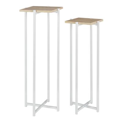 Home Deco Factory Bijzettafel - 2x stuks - wit - hout/metaal - H82/H72 cm