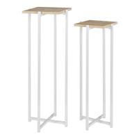 Home Deco Factory Bijzettafel - 2x stuks - wit - hout/metaal - H82/H72 cm