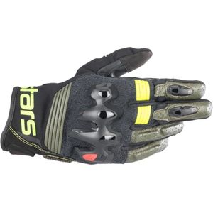 ALPINESTARS Halo Leather Gloves, Motorhandschoenen Zomer, Forest-Zwart-Geel Fluo
