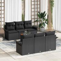 Tuinbankenset met kussen 7 pcs Zwart poly rattan