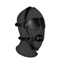 Ouch! by Shots Blindfolded Head Harness with Solid Ball Gag - Black - thumbnail