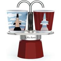 Italiaanse koffiezetmachine set + 2 kopjes - BIALETTI - MAGRITTE Mini-Espresso - Roestvrij staal / Rood