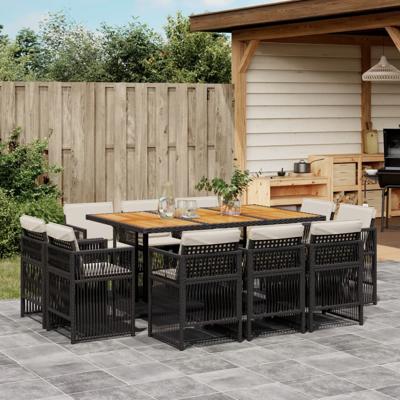 11-delige Tuinset met kussens poly rattan zwart
