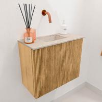 Toiletmeubel Mondiaz Joya Dlux | 50 cm | Meubelkleur Oak | Faye wastafel Frappe Wasbak Midden | Zonder kraangat(en)