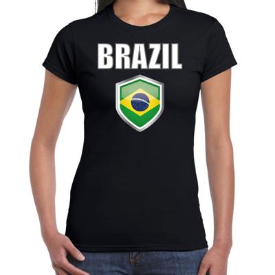 Brazilie landen supporters t-shirt - zwart - dames - fan kleding - korte mouwen