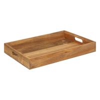 Keuken serveer dienblad met opstaande rand - acacia hout - 42 x 30 cm - 2 handvaten - bruin