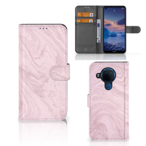 Nokia 5.4 Bookcase Marble Pink - Origineel Cadeau Vriendin