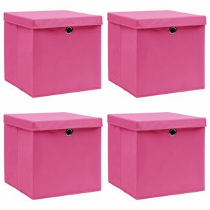 VidaXL Opbergboxen met deksel 4 st 32x32x32 cm stof roze