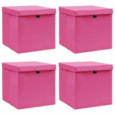 VidaXL Opbergboxen met deksel 4 st 32x32x32 cm stof roze