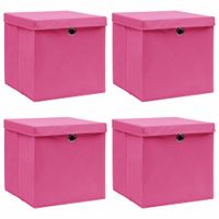 VidaXL Opbergboxen met deksel 4 st 32x32x32 cm stof roze