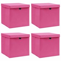 VidaXL Opbergboxen met deksel 4 st 32x32x32 cm stof roze