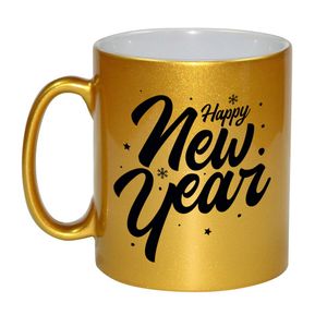 Happy new year cadeau gouden mok/beker van 330 ml