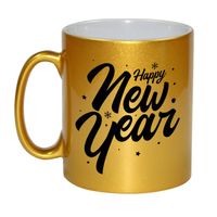 Happy new year cadeau gouden mok/beker van 330 ml - thumbnail