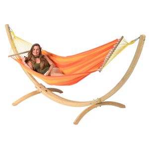'Wood & Relax' Orange Eénpersoons Hangmatset - 120 kg - Oranje - Colombiaanse, Spreidstang - Tropilex