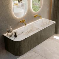 Badmeubel Mondiaz Kurve-Dlux | 145 cm cm | Meubelkleur Shadow | Wastafelkleur Glace | Solid surface | Dubbel / Rechts spoelbak | Zonder kraangat(en)