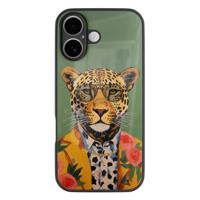 iPhone 16 glazen hardcase - Luipaard hipster