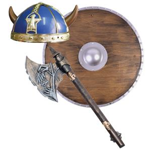 Viking verkleedkleding set - 3 delig - heren - helm met hoorns - Schild - Hakbijl van 68 cm