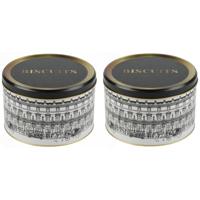 Urban Living Koektrommel - 2x - voorraadblik Biscuits - Versailles - metaal - wit/zwart - 17 x 11 cm