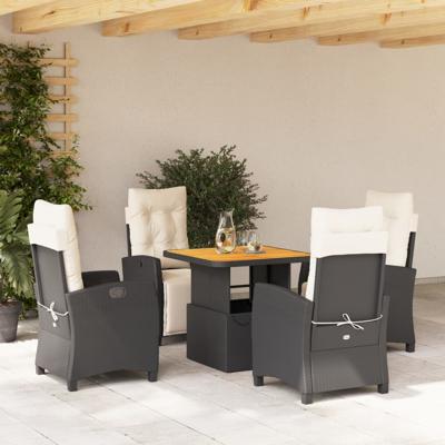 5-delige Tuinset met kussens poly rattan zwart