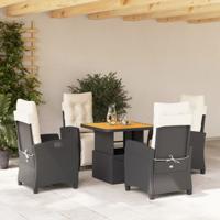 5-delige Tuinset met kussens poly rattan zwart