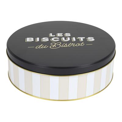 Koektrommel Les Biscuits - beige/zwart - 22 x 7 cm - 1700 ML - bewaarblik met deksel - metaal - rond