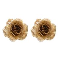 10x stuks gouden glitter rozen met clip 14 cm