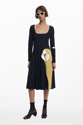 A-lijn jurk met lelieprint - BLACK - L