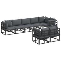 Tuinbankenset met kussen 8 pcs Zwart Aluminium