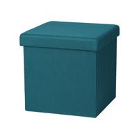 Hocker zit bankje - poef 1-zits - opbergbox - zeeblauw - polyester/mdf - 38 x 38 cm - opvouwbaar