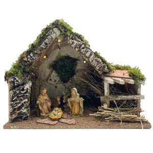 Complete kerststal met Jozef, Maria en Jezus beeldjes 43 x 20 x 29 cm