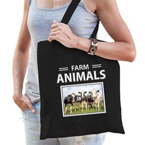 Katoenen tasje Kudde koeien zwart - farm animals Koe cadeau tas