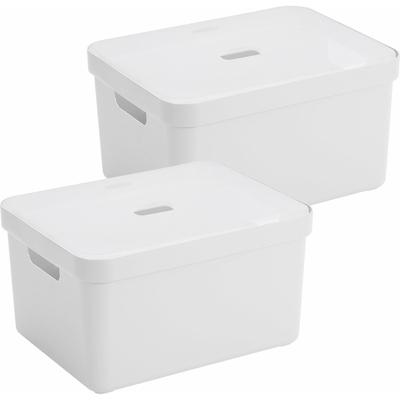 Sunware opbergbox met deksel - 2x - Sigma Home - kunststof - 32 liter - wit - opberg dozen
